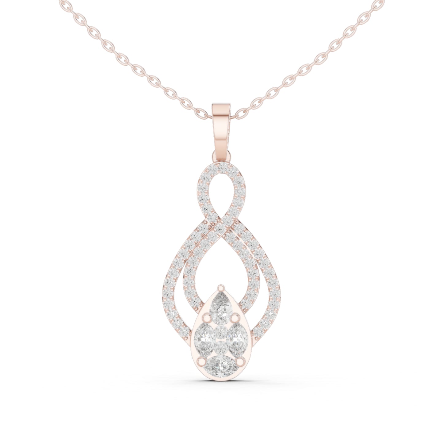 18K White Gold Pear Marquise & Round Lab-Grown Diamond Pendant for Women | Wedding Wear | Pure Carat