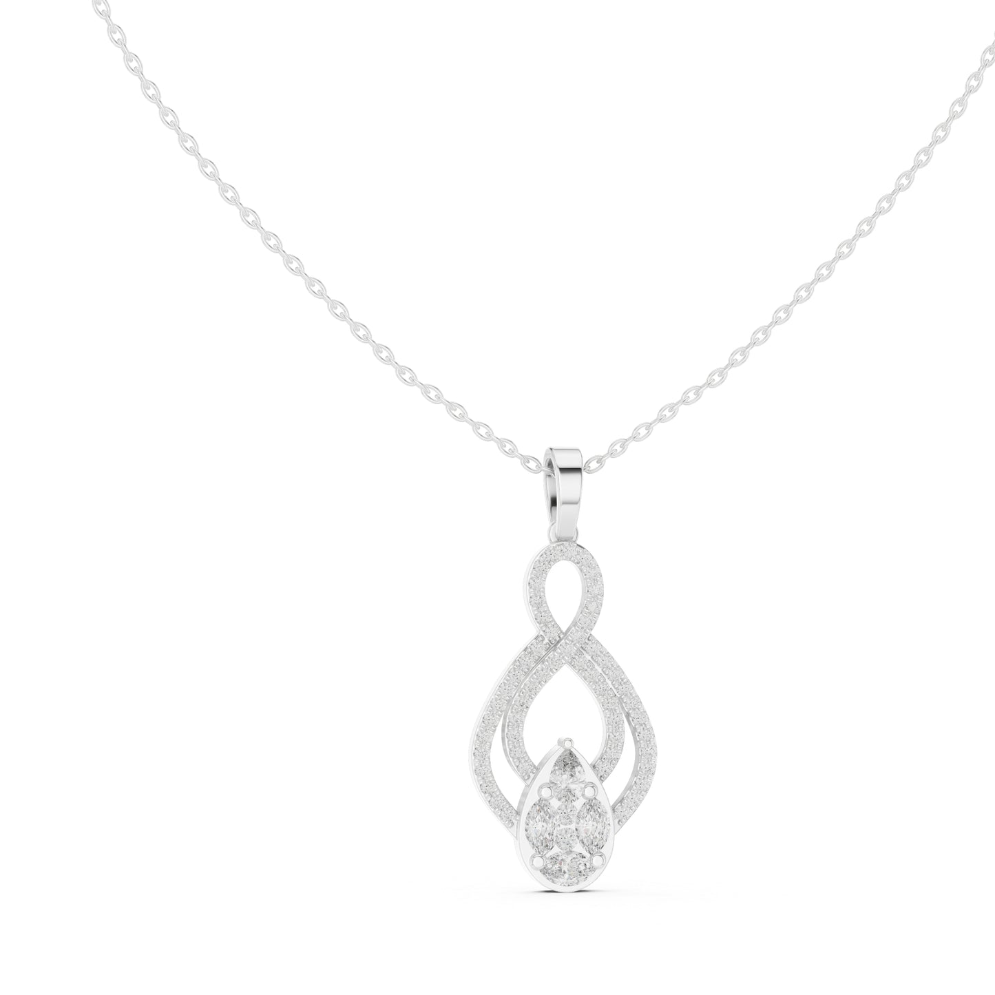 18K White Gold Pear Marquise & Round Lab-Grown Diamond Pendant for Women | Wedding Wear | Pure Carat