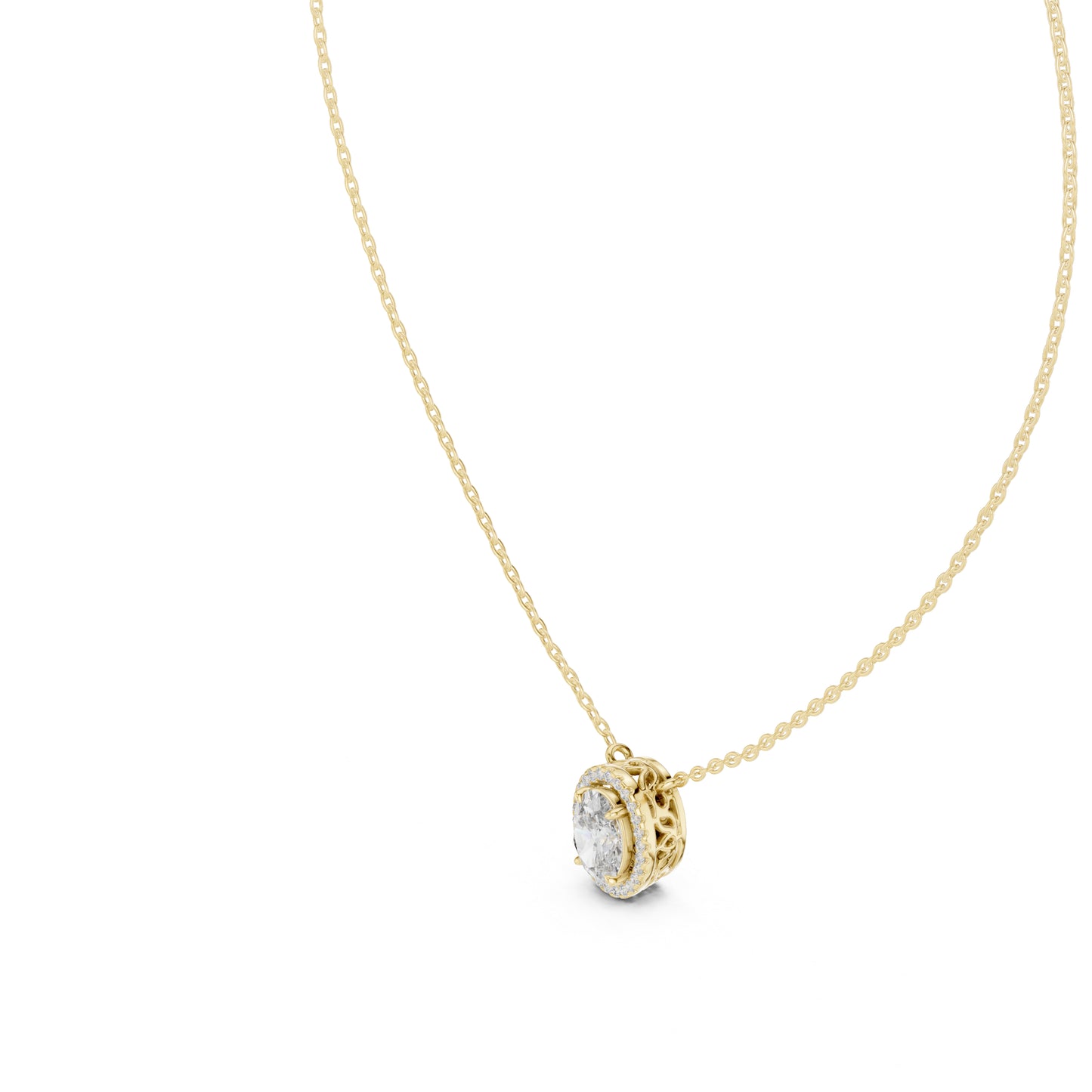 14K Yellow Gold Round & Oval Lab-Grown Diamond Pendant for Women | Engagement | Pure Carat