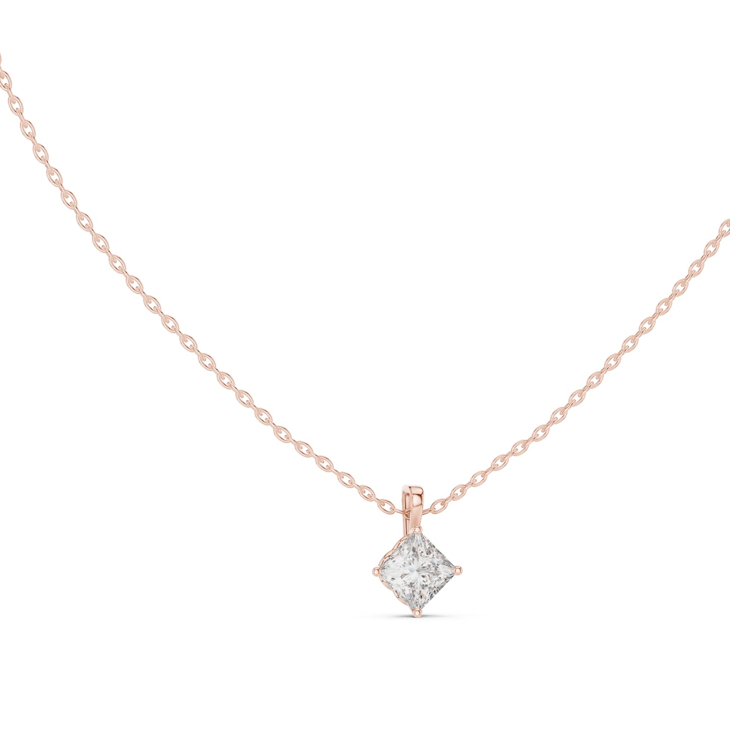 18K Rose Gold Princess Lab-Grown Diamond Pendant for Women | Everyday Wear | Pure Carat