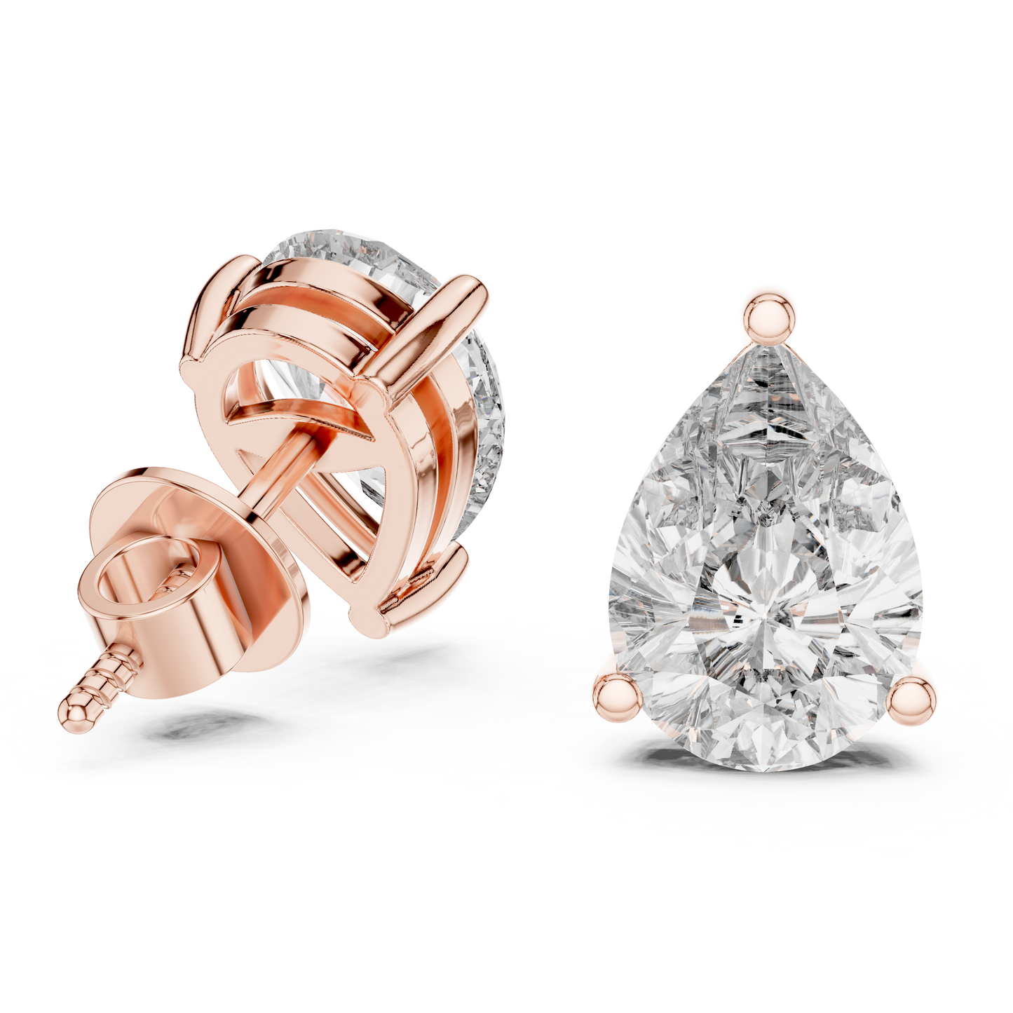 Pear Diamond Stud Earrings | 18K Rose Gold | Minimal Elegant Sparkle – PureCarat
