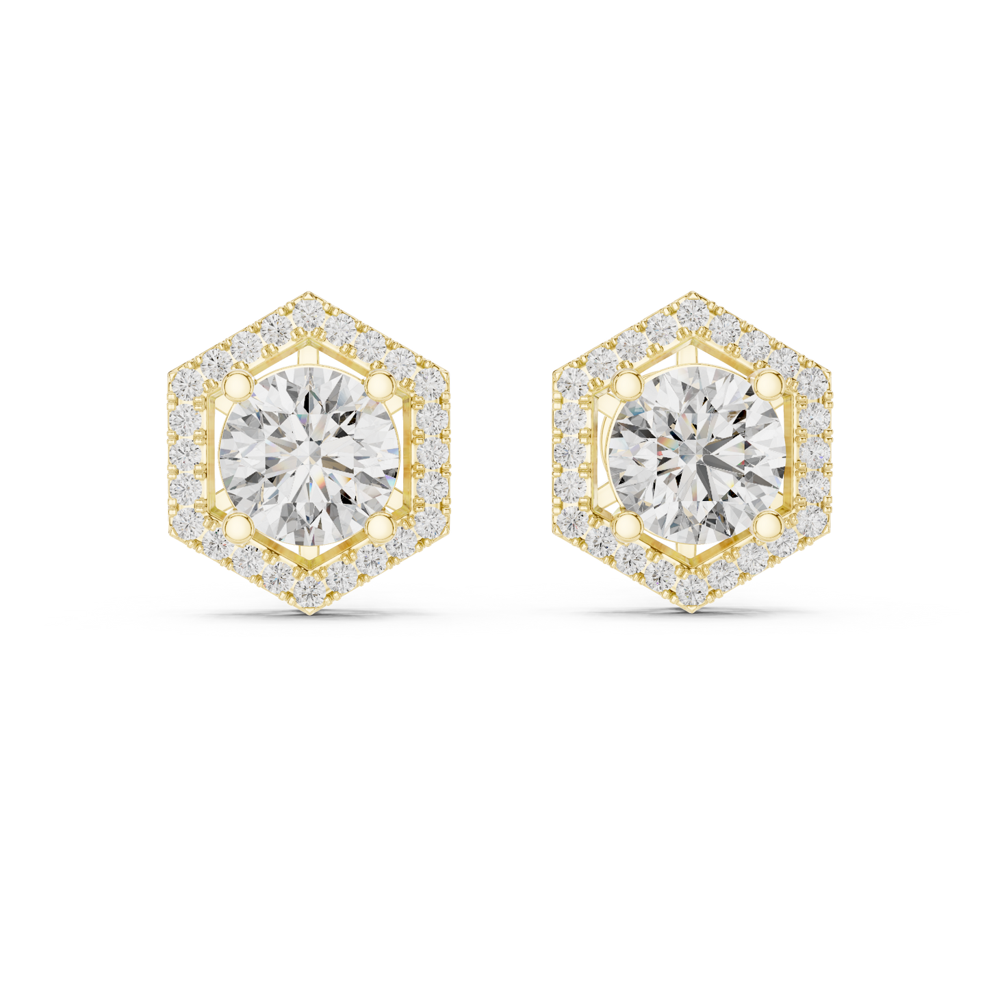"Rose Gold Hexagon Halo Diamond Stud Earrings"