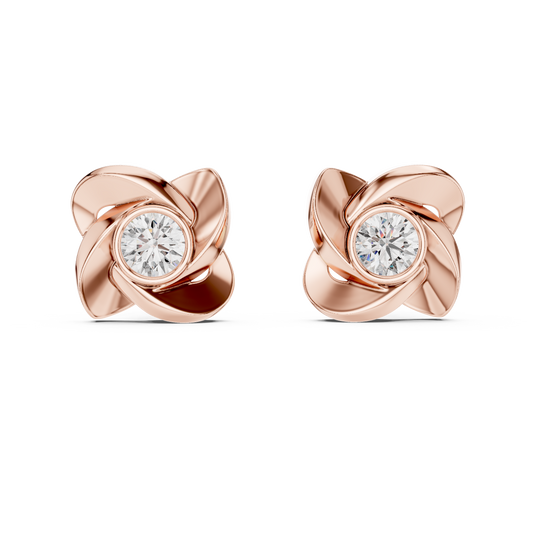 Rose Gold Petal Diamond Stud Earrings – Classic Floral Elegance