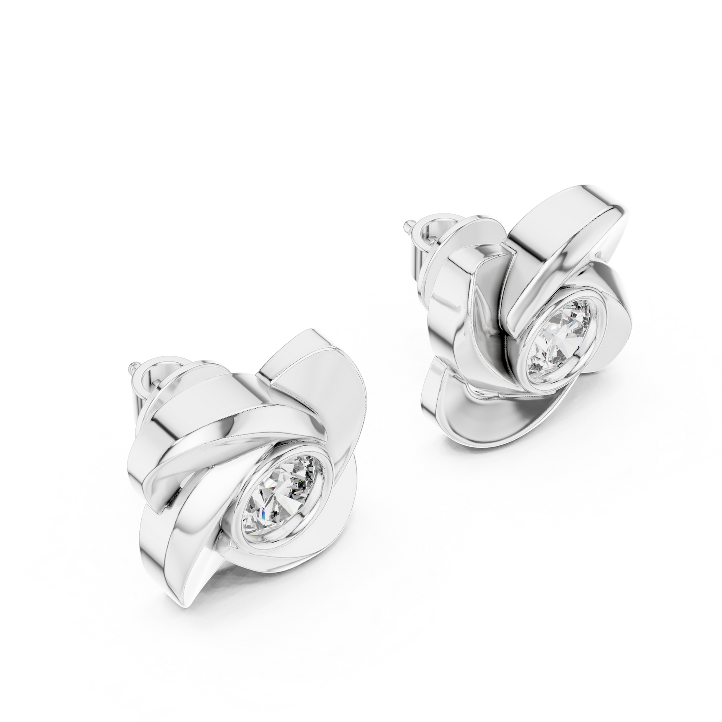 Rose Gold Floral Diamond Stud Earrings – Elegant Petal Design