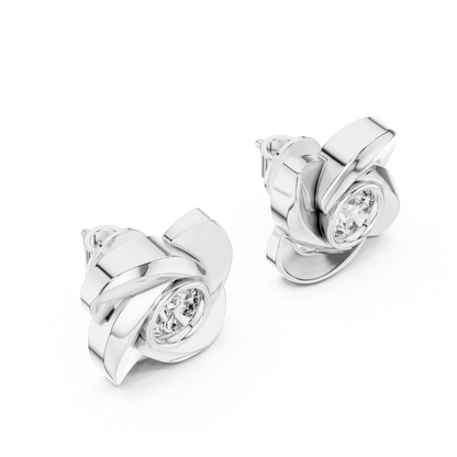 Rose Gold Floral Diamond Stud Earrings – Elegant Petal Design