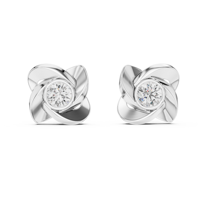 Rose Gold Floral Diamond Stud Earrings – Elegant Petal Design