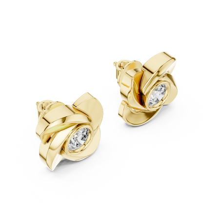 Rose Gold Floral Diamond Stud Earrings – Elegant Petal Design