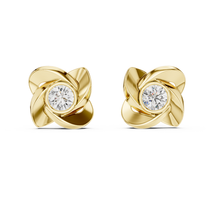 Rose Gold Floral Diamond Stud Earrings – Elegant Petal Design