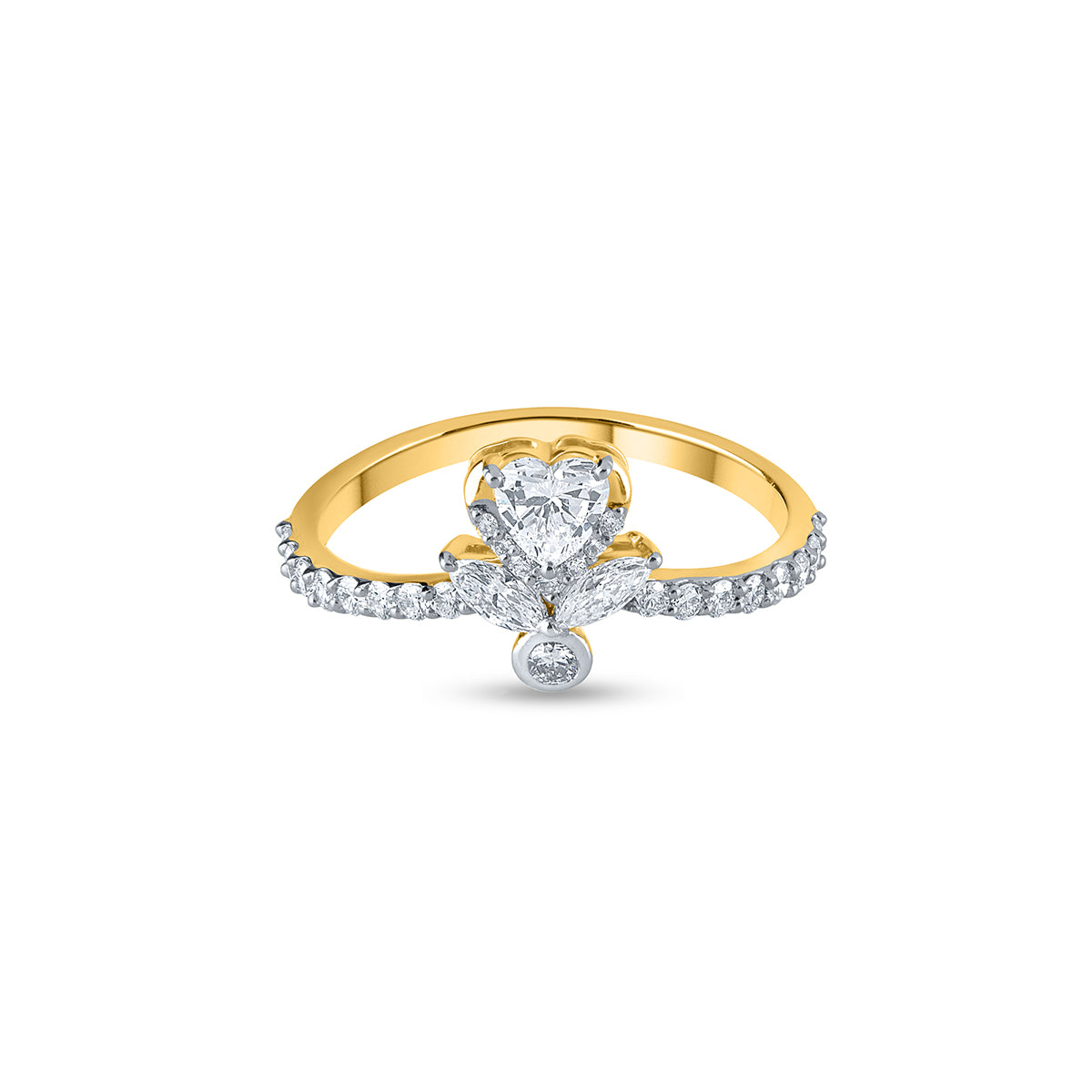 "Heart shaped diamond gold ring"