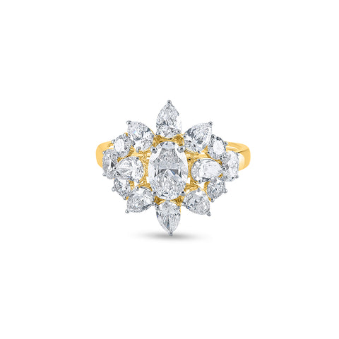 14 Sunburst or Floral Cluster Diamond Ring.