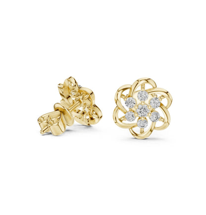Round Cut Diamond Yellow Gold 14 K Earring For Wommen |pure carat