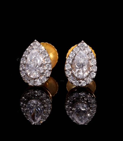 9Kt Yellow Gold Round & Pear Cut Diamond Earrings for Women Engagement Wear Pure Carat