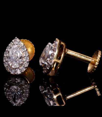 9Kt Yellow Gold Round & Pear Cut Diamond Earrings for Women Engagement Wear Pure Carat