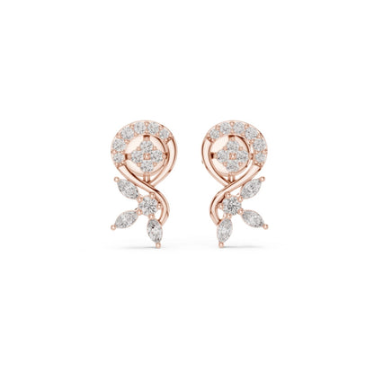 Marquise & Round  Cut Diamond Pink Gold 14 K Earring For Wommen |pure carat