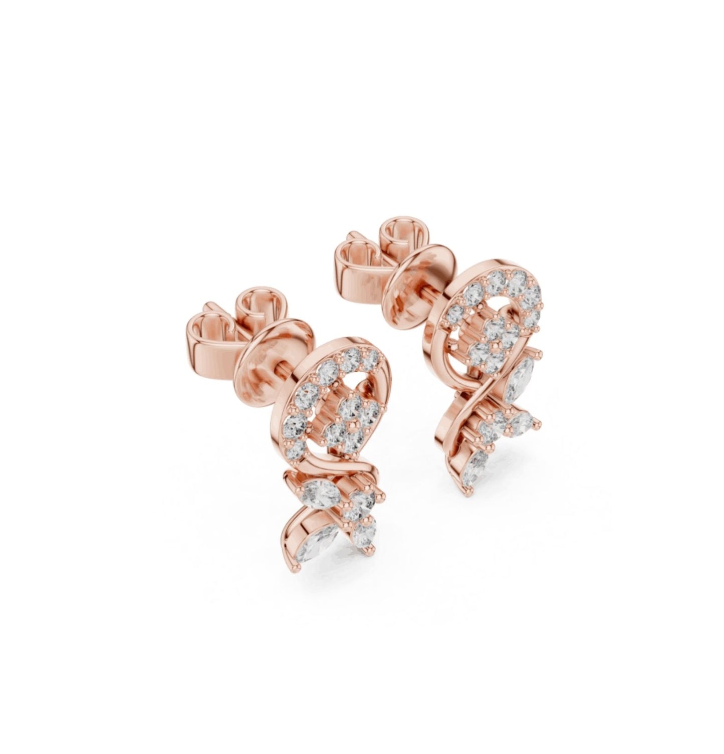 Marquise & Round  Cut Diamond Pink Gold 14 K Earring For Wommen |pure carat