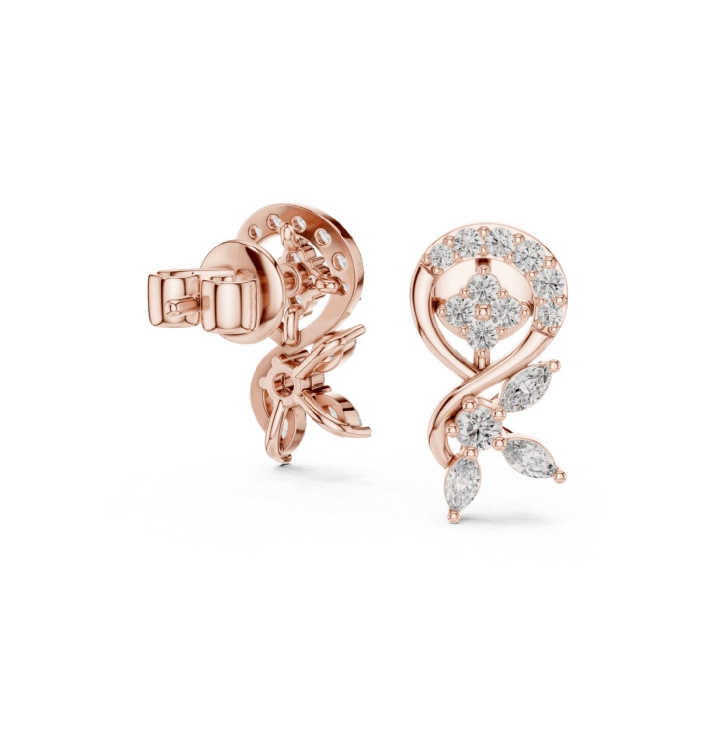 Marquise & Round  Cut Diamond Pink Gold 14 K Earring For Wommen |pure carat