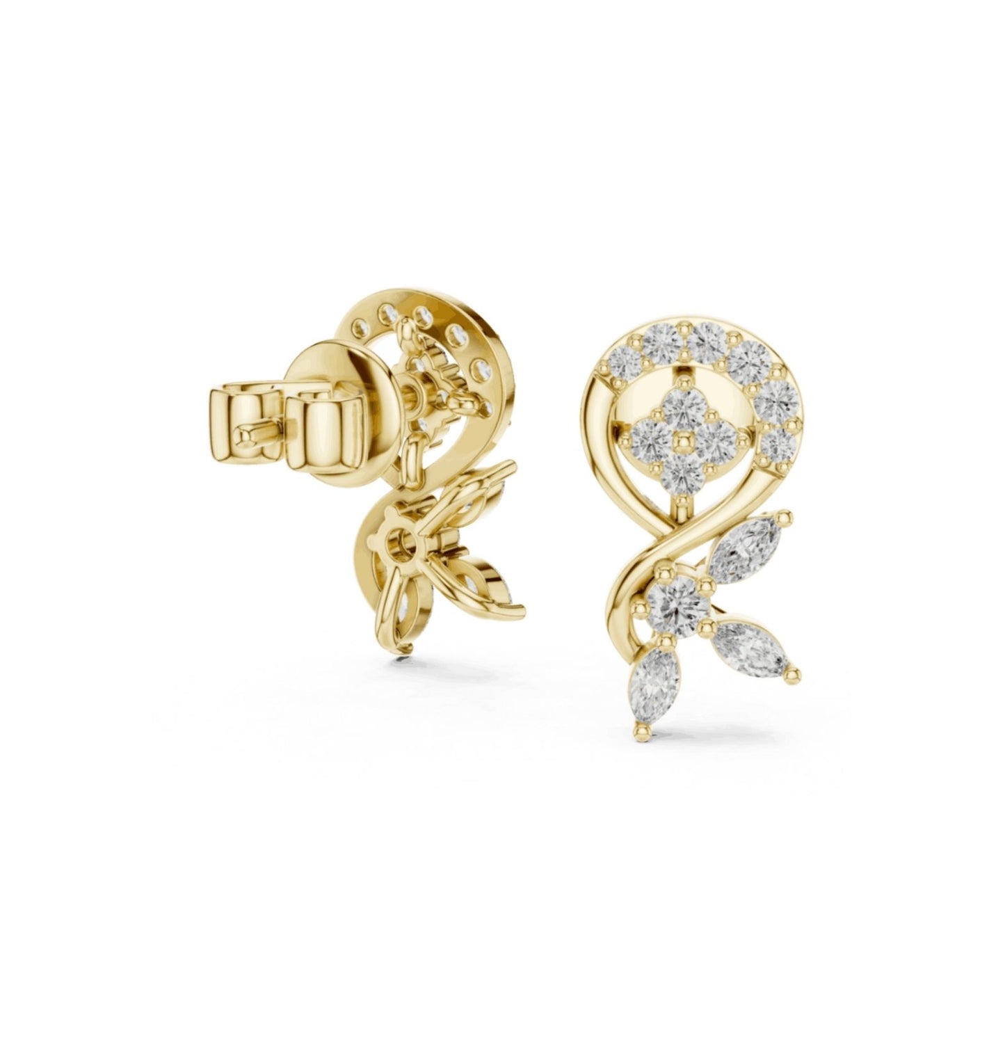Marquise & Round  Cut Diamond Pink Gold 14 K Earring For Wommen |pure carat
