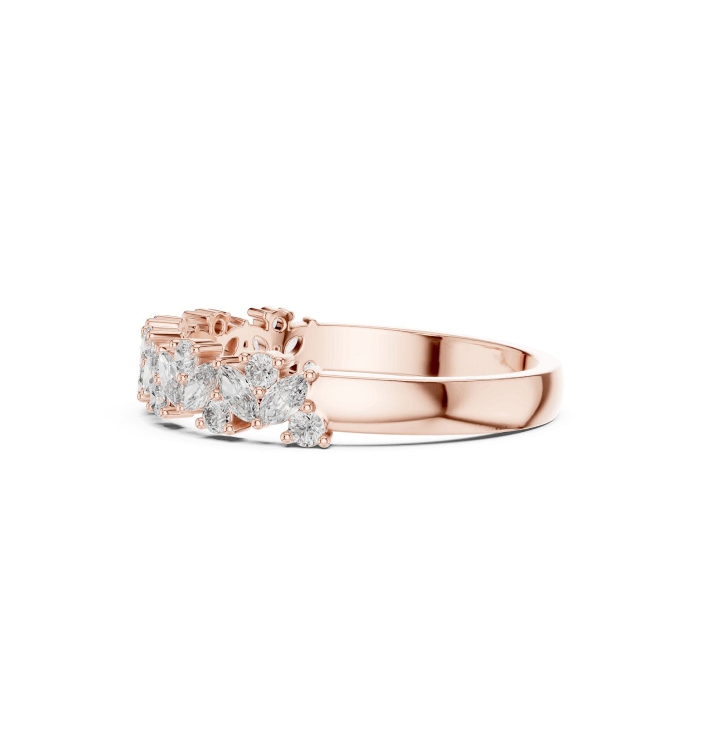 Round & Marquise Cut Diamond Rose Gold 14 K Ring For Wommen |pure carat