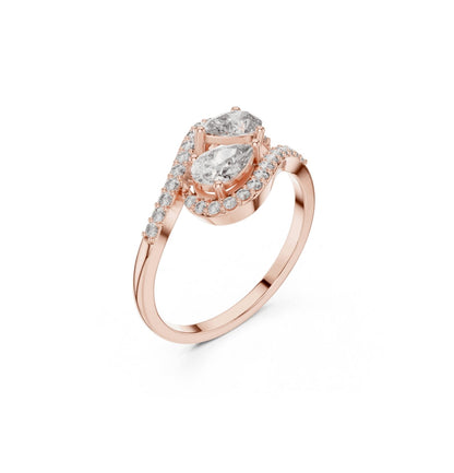 Round & Pear Cut Diamond Yellow 14 K Pink Gold Ring For Wommen |pure carat