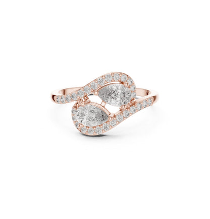 Round & Pear Cut Diamond Yellow 14 K Pink Gold Ring For Wommen |pure carat