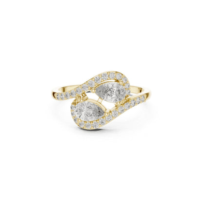 Round & Pear Cut Diamond Yellow 14 K Pink Gold Ring For Wommen |pure carat