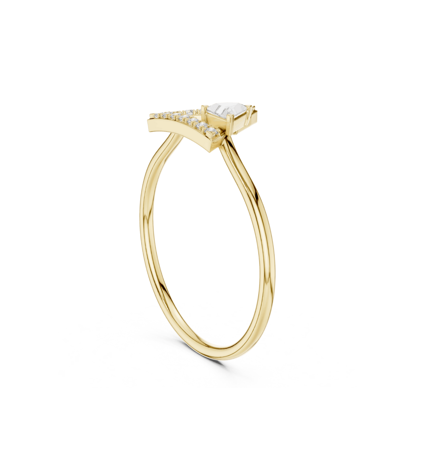 Triangle / Round Cut Diamond Yellow Gold 14 K Ring For Wommen |pure carat