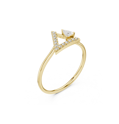 Triangle / Round Cut Diamond Yellow Gold 14 K Ring For Wommen |pure carat