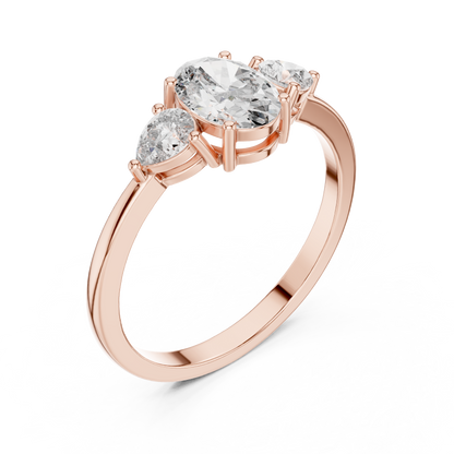 Oval Cut Diamond Three Stone Engagement Ring.