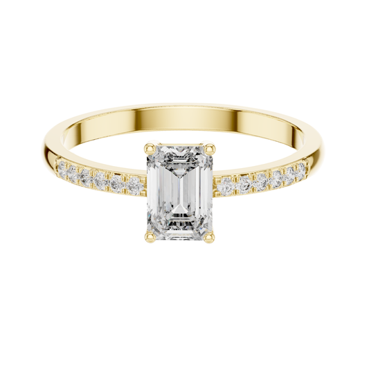 Emarald Cut Dimond Ring 14 K Yellow Gold Ring For Wommen -pure carat