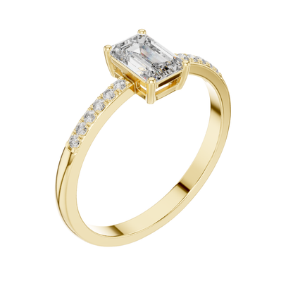Emarald Cut Dimond Ring 14 K Yellow Gold Ring For Wommen -pure carat