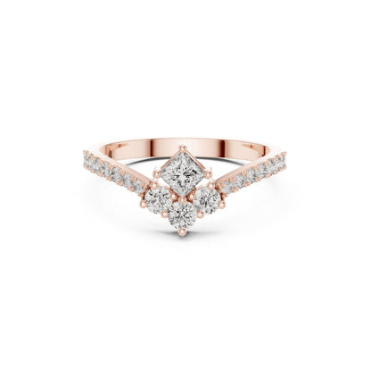 Round / Princess Cut Diamond Rose Gold 14 K Ring For Wommen |pure carat