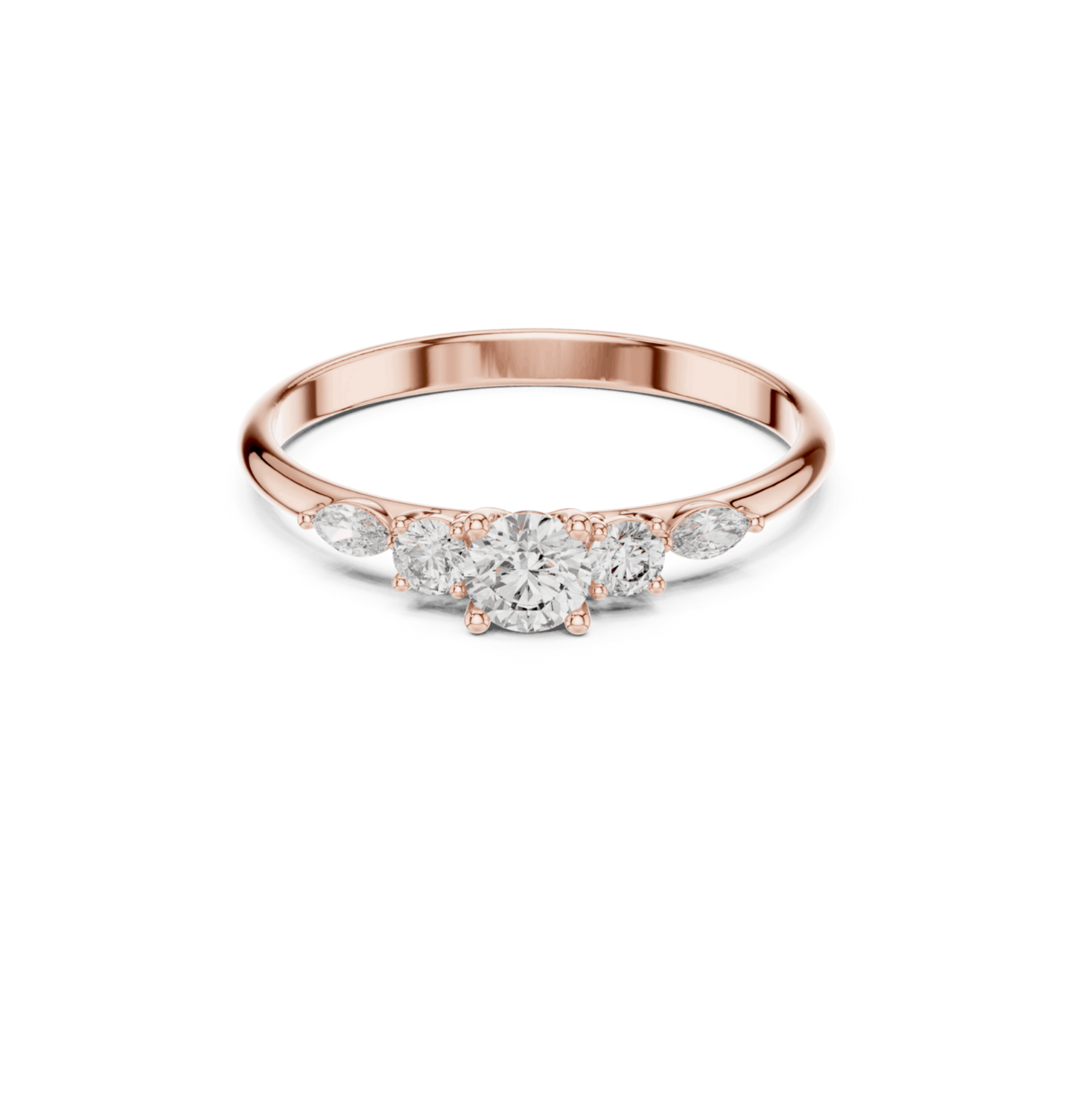 Round / MRQ Cut Diamond Pink Gold 14 K Ring For Wommen |pure carat