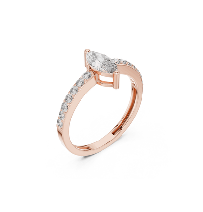 MRQ / Round Cut Diamond Yellow Gold 14 K White Ring For Wommen |pure carat