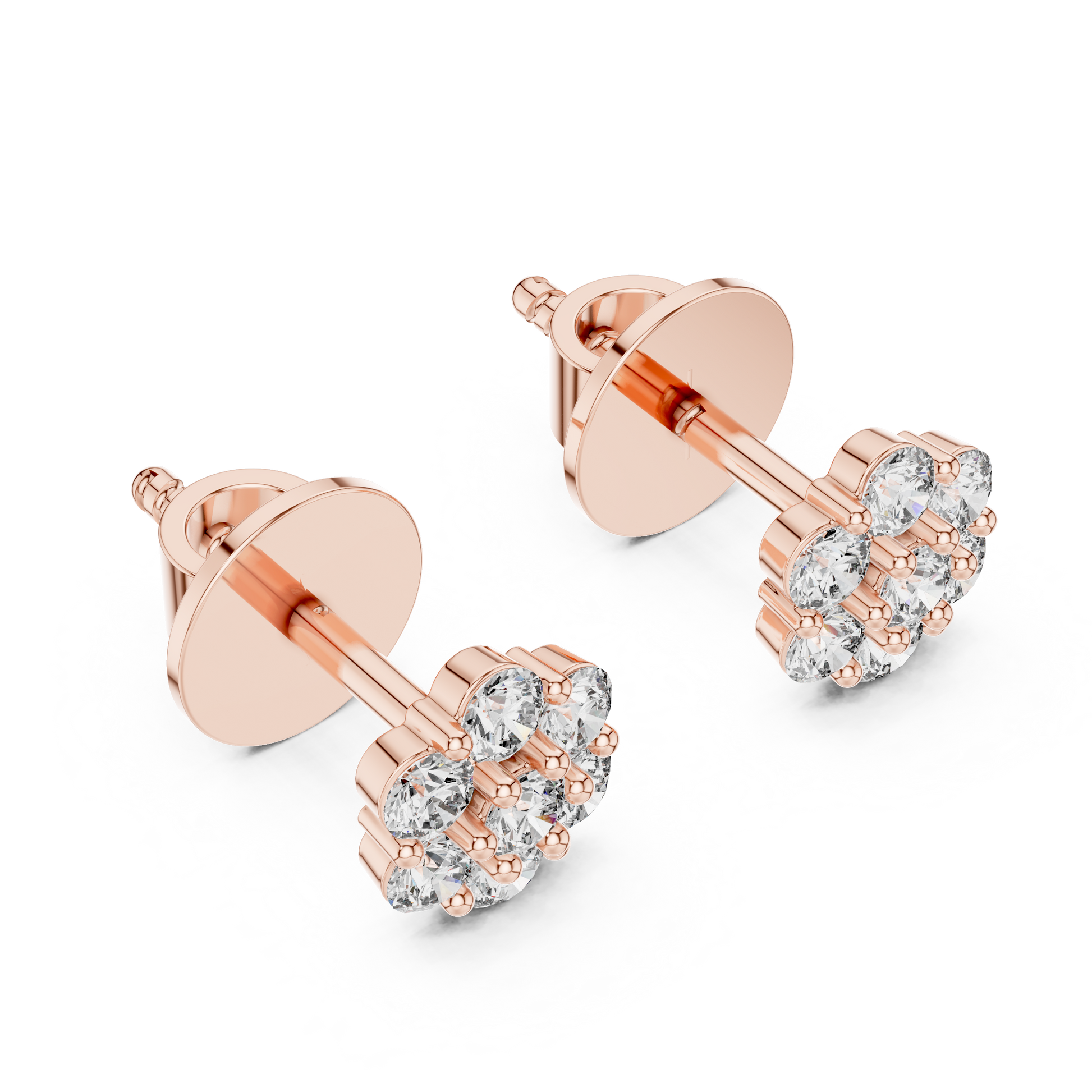 Floral Diamond Cluster Stud Earrings 