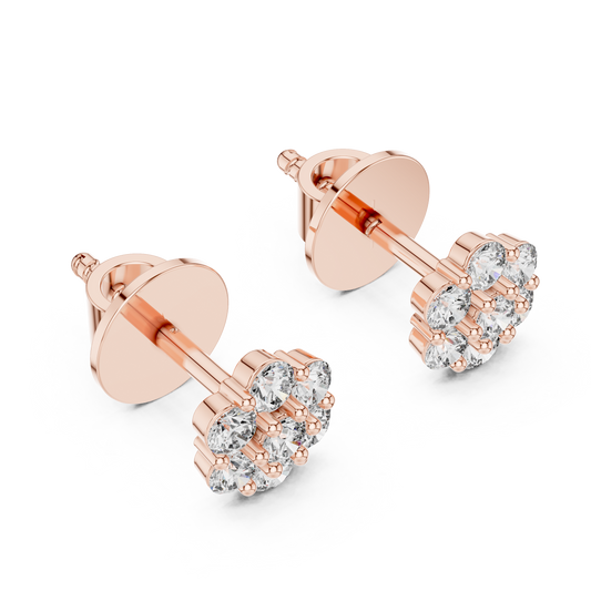Floral Diamond Cluster Stud Earrings 