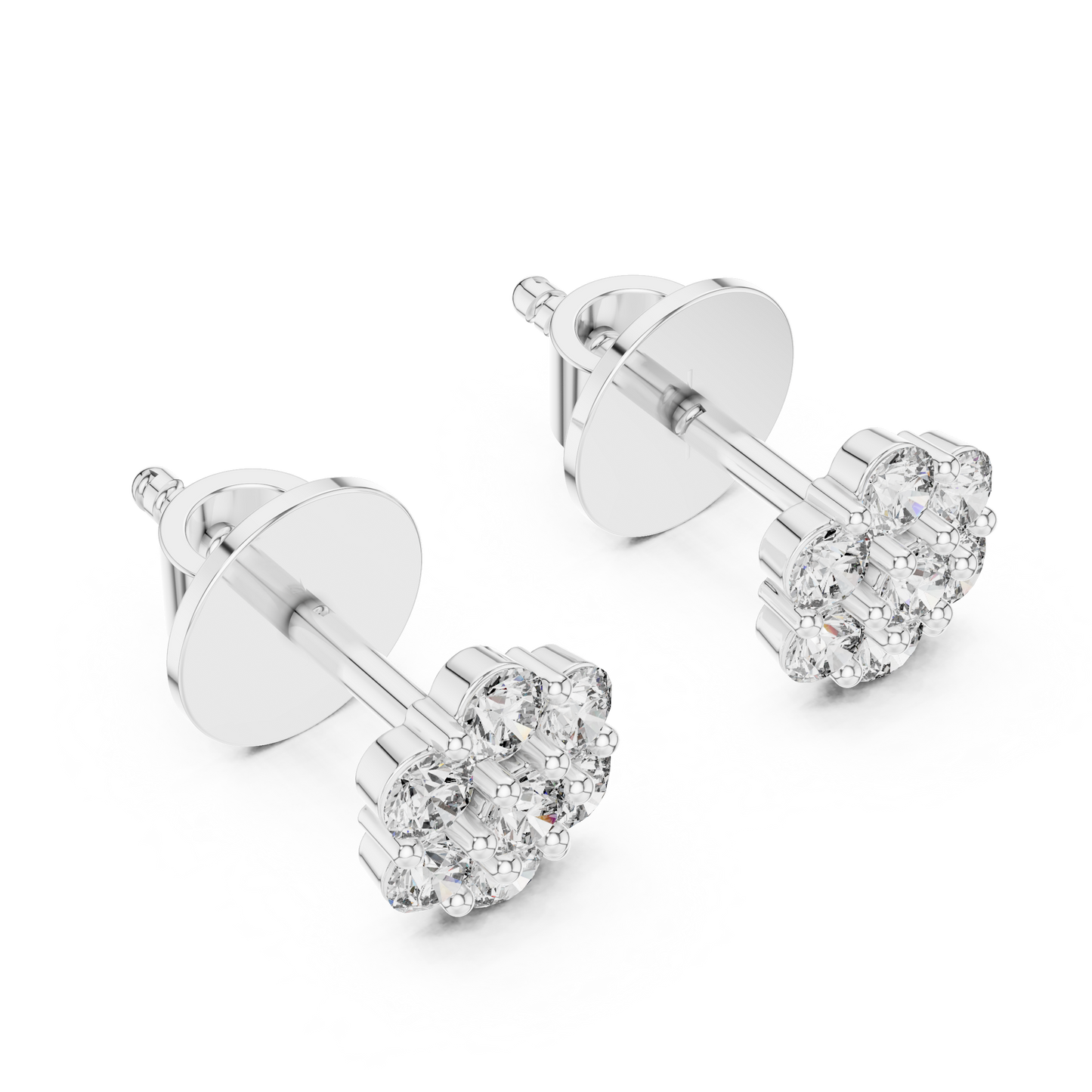 Floral Diamond Cluster Stud Earrings in 14K Rose Gold
