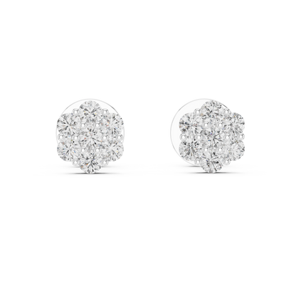 Floral Diamond Cluster Stud Earrings in 14K Rose Gold