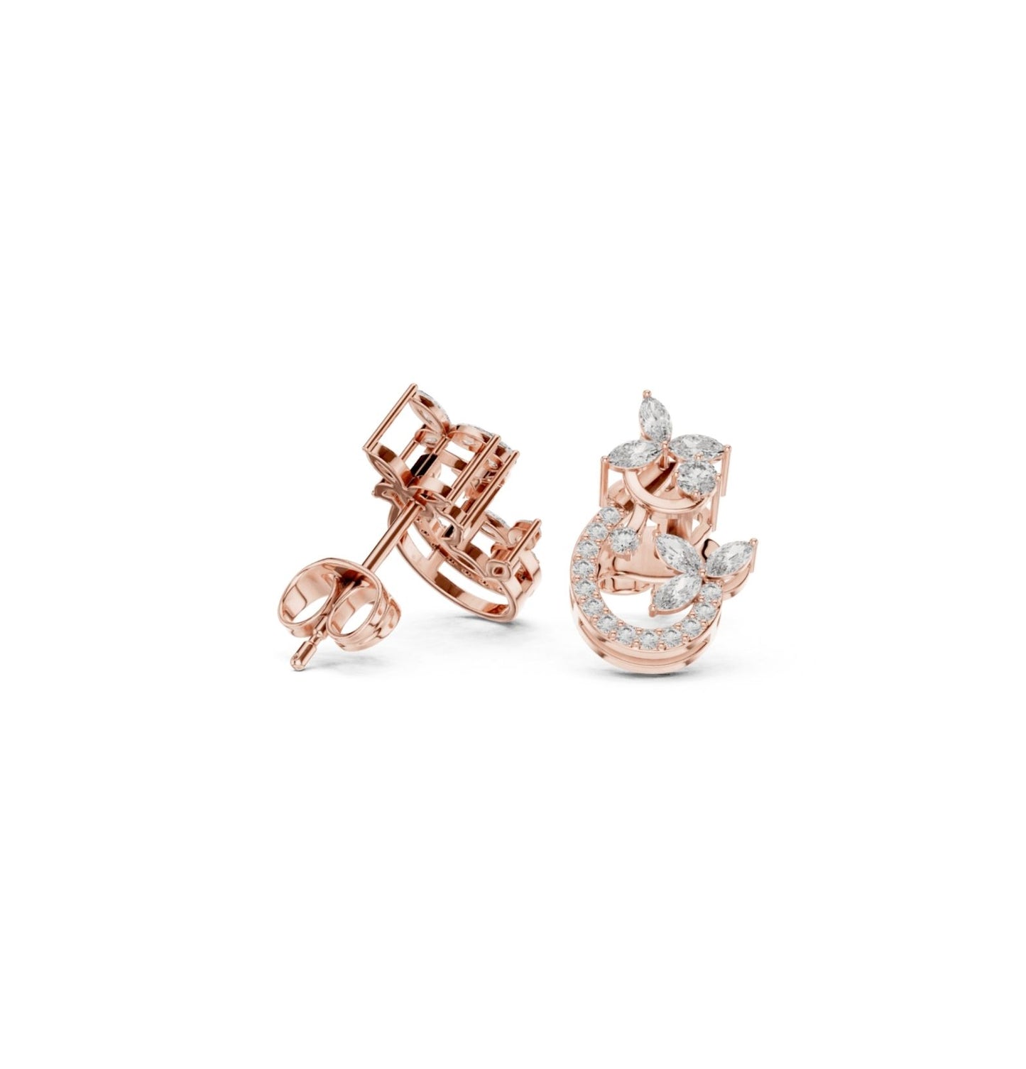 Round /MRQ Cut Diamond Yellow Gold 14 K Earring For Wommen |pure carat