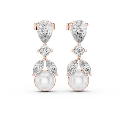 Round /PRS MRQ  Cut Diamond Yellow Gold 14 K Earring For Wommen |pure carat