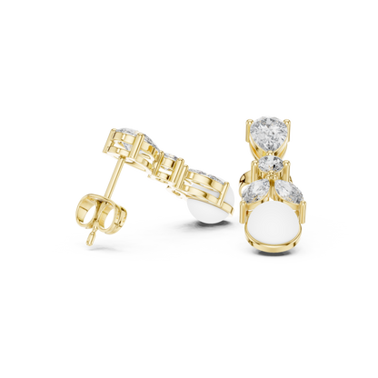 Round /PRS MRQ  Cut Diamond Yellow Gold 14 K Earring For Wommen |pure carat