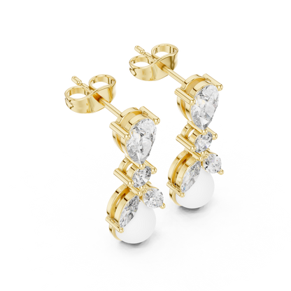 Round /PRS MRQ  Cut Diamond Yellow Gold 14 K Earring For Wommen |pure carat