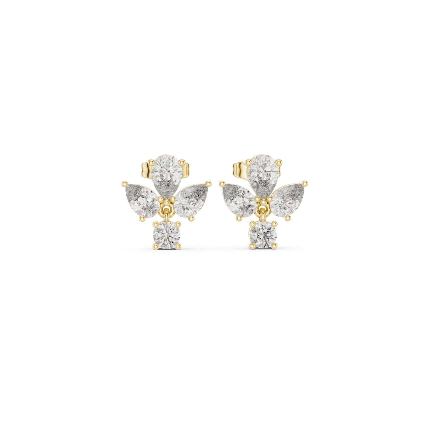 Round & Pear Cut Diamond Yellow Gold 14 K Earring For Wommen |pure carat