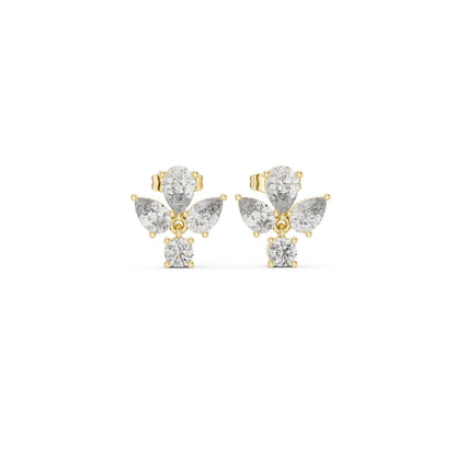Round & Pear Cut Diamond Yellow Gold 14 K Earring For Wommen |pure carat