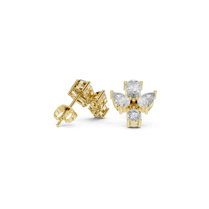 Round & Pear Cut Diamond Yellow Gold 14 K Earring For Wommen |pure carat