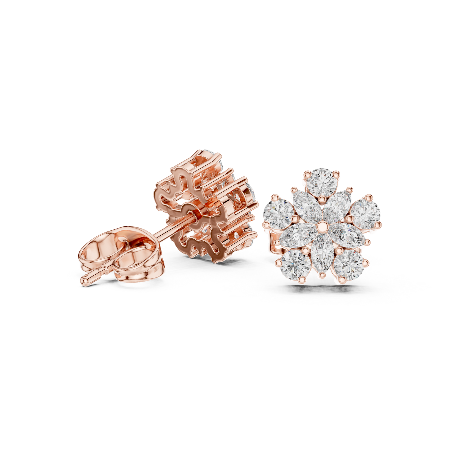 Round / MRQ Cut Diamond Rose Gold 14 K Earring For Wommen |pure carat