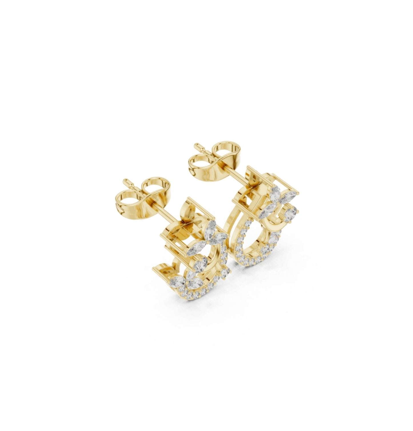 Round /MRQ Cut Diamond Yellow Gold 14 K Earring For Wommen |pure carat