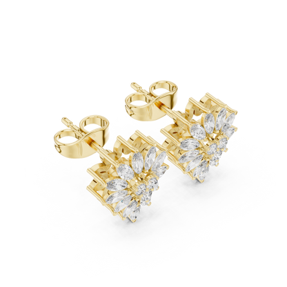 Round/Mrq Cut Dimound Earring 14 K Yellow Gold Earring For Wommen - pure carat