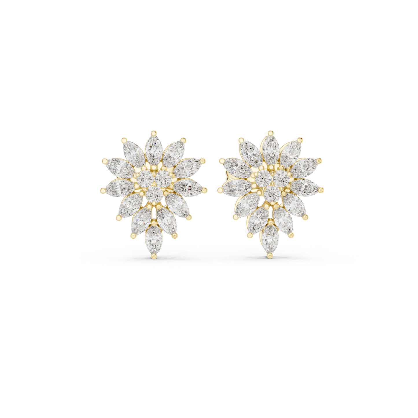 Round/Mrq Cut Dimound Earring 14 K Yellow Gold Earring For Wommen - pure carat