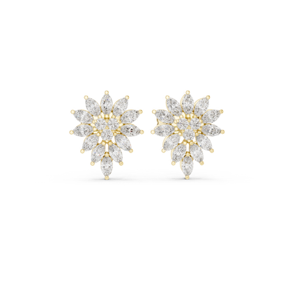 Round/Mrq Cut Dimound Earring 14 K Yellow Gold Earring For Wommen - pure carat