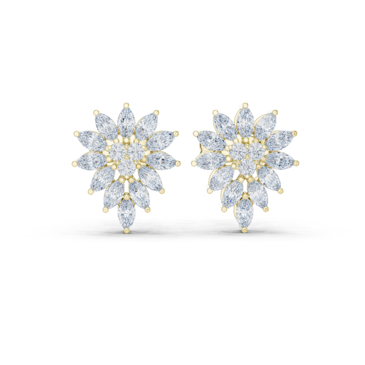Round/Mrq Cut Dimound Earring 14 K Yellow Gold Earring For Wommen - pure carat